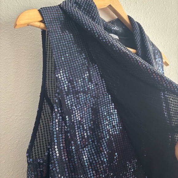 NWT Anne Klein Navy Sequined Sleeveless Blouse Formal Event Designer Top - Picture 4 of 7